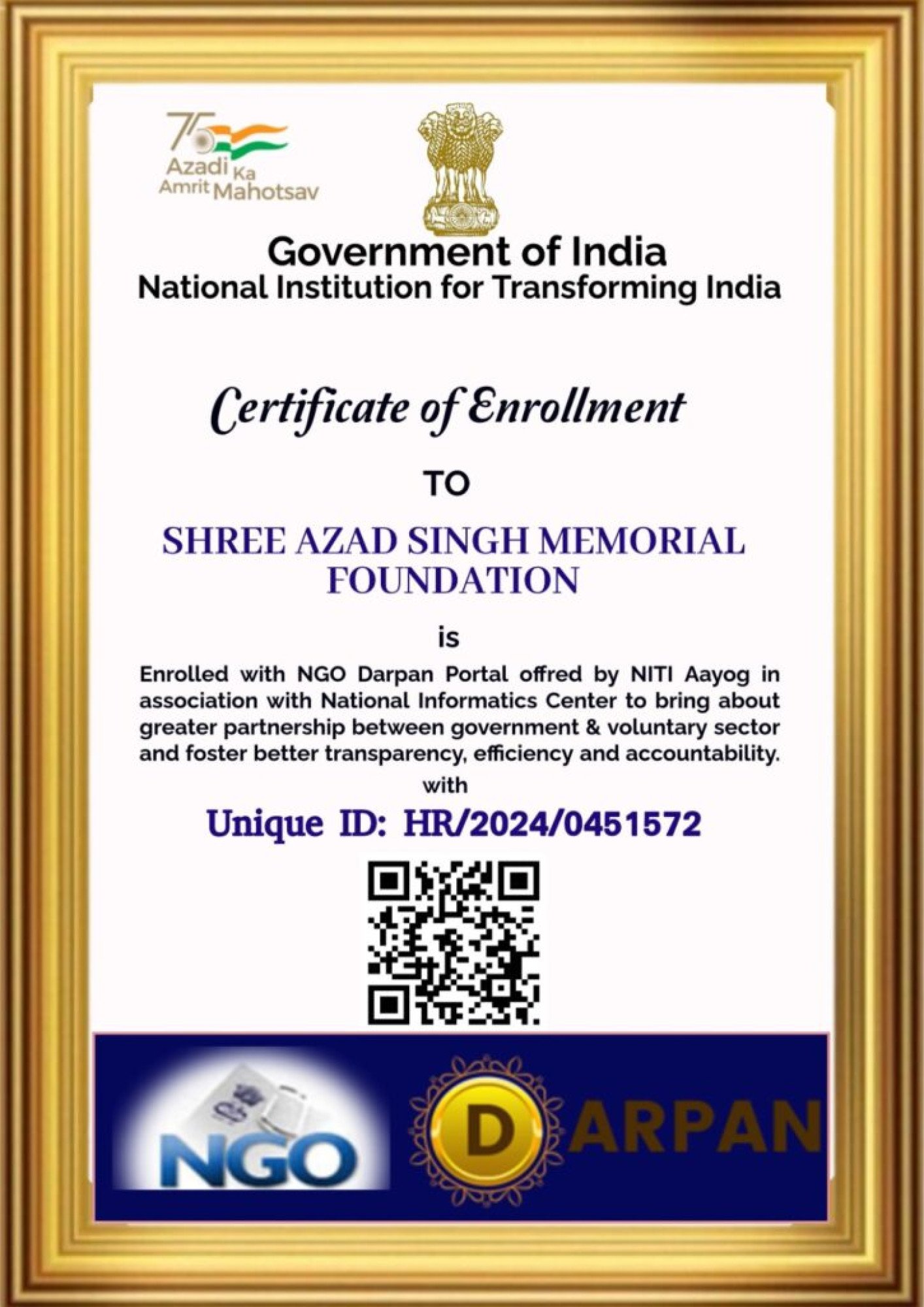 NGO Darpan Reg.